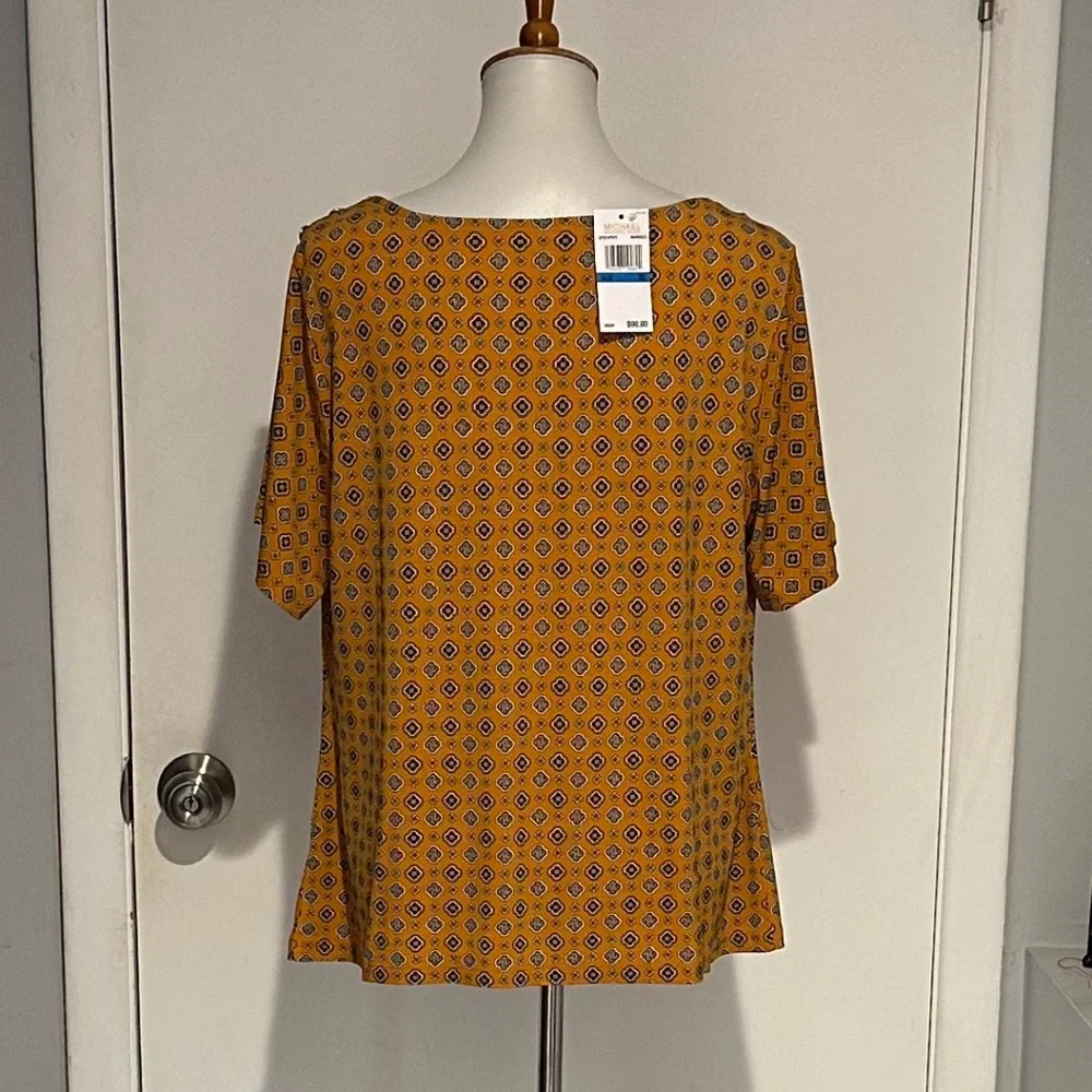 Michael Kors Women Design Cowl Neck Marigold Top Shirt - Size XL - NEW With Tags - Picture 4 of 16